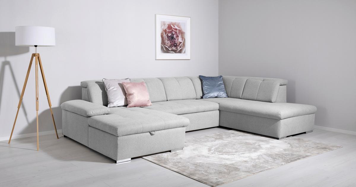 Wohnlandschaft Ramzes Hellgrau U: 173x328x215 cm - Hellgrau/Grau, Design, Textil (173/328/215cm) - MID.YOU