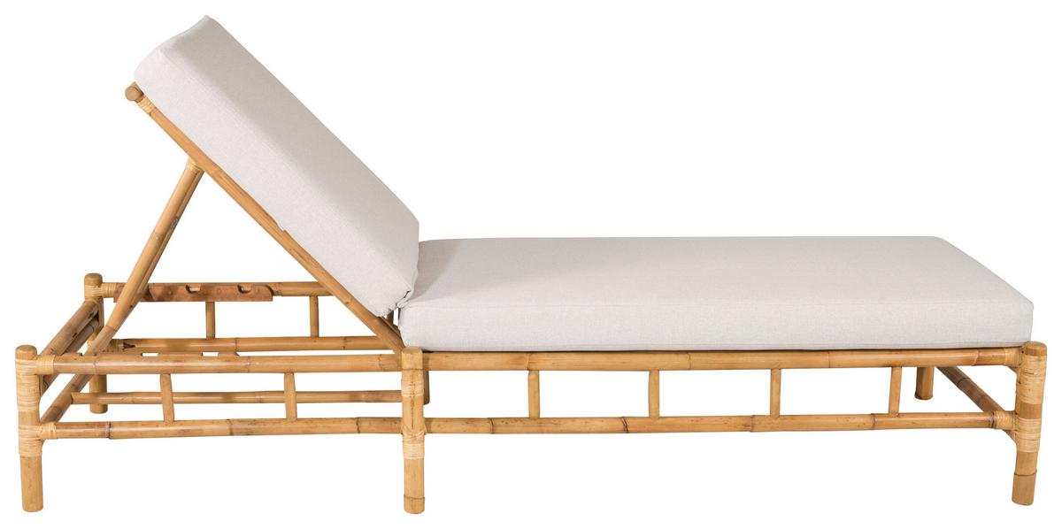 Sonnenliege Cane Bambus/Rattan/Textil +auflage - Hellbraun/Creme, KONVENTIONELL, Holz/Textil (80/35/210cm) - Gardenson