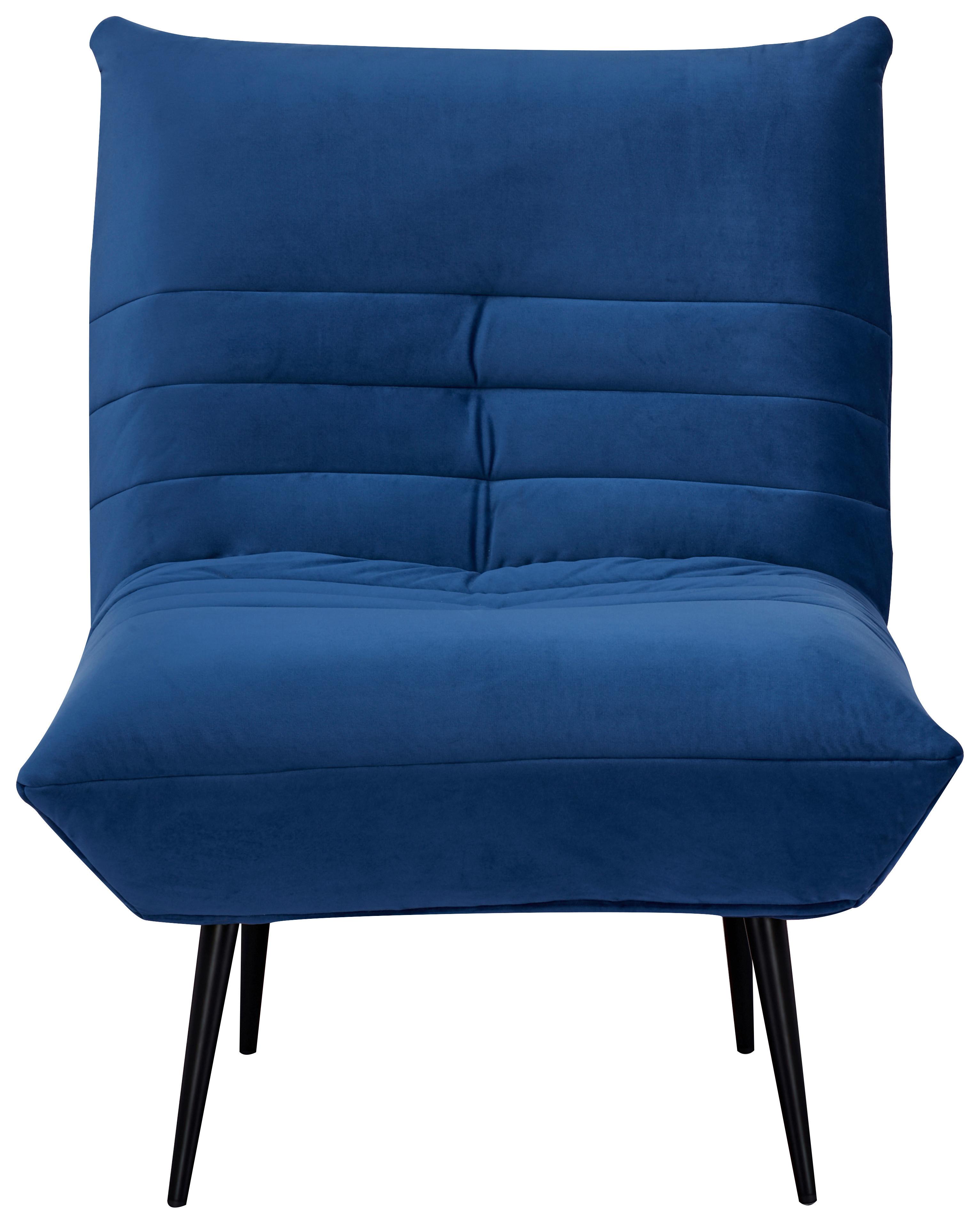 Sessel Jarvis Blau Samt B: 75 Cm - Blau/Schwarz, MODERN, Textil (75/92/87cm) - MID.YOU
