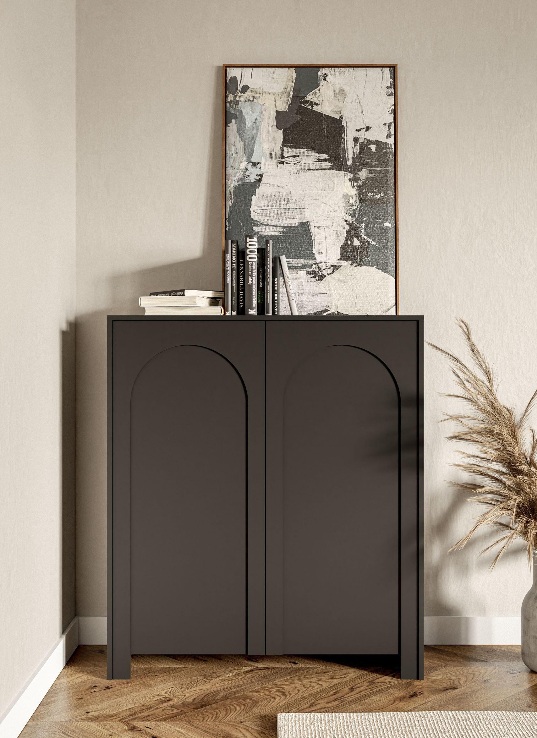 Čierna komoda, bezúchytkové otváranie, š: 100cm - čierna, Design, kompozitné drevo (100/117/35cm)