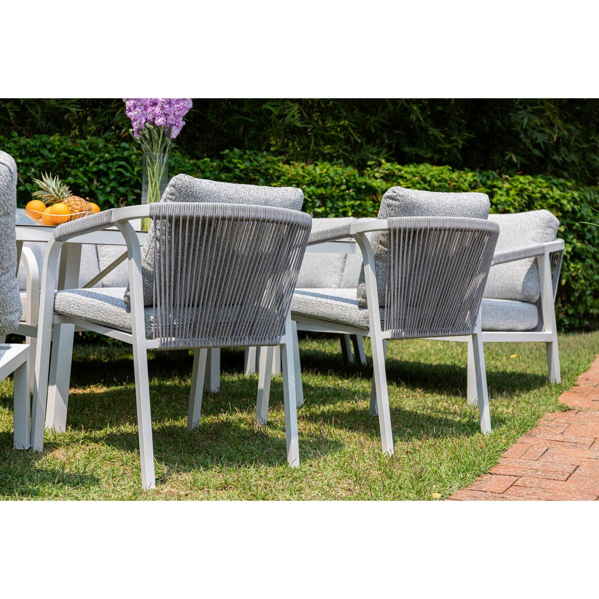 DINING-LOUNGESET HARVEY XL - Weiß/Grau, MODERN, Glas/Textil - Gardenson