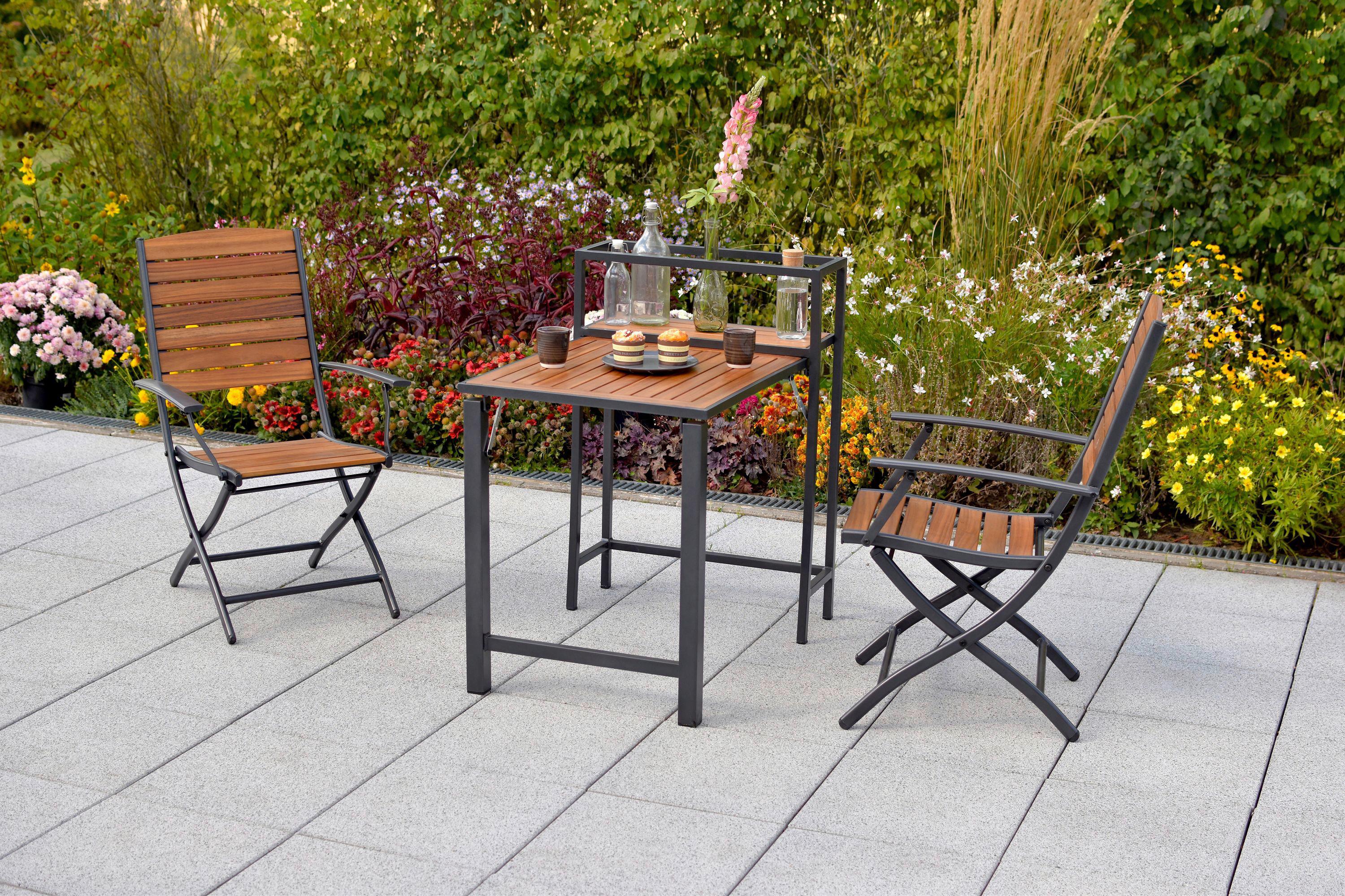 Balkonset Santorin - Graphitfarben/Naturfarben, MODERN, Holz/Metall - Gardenson