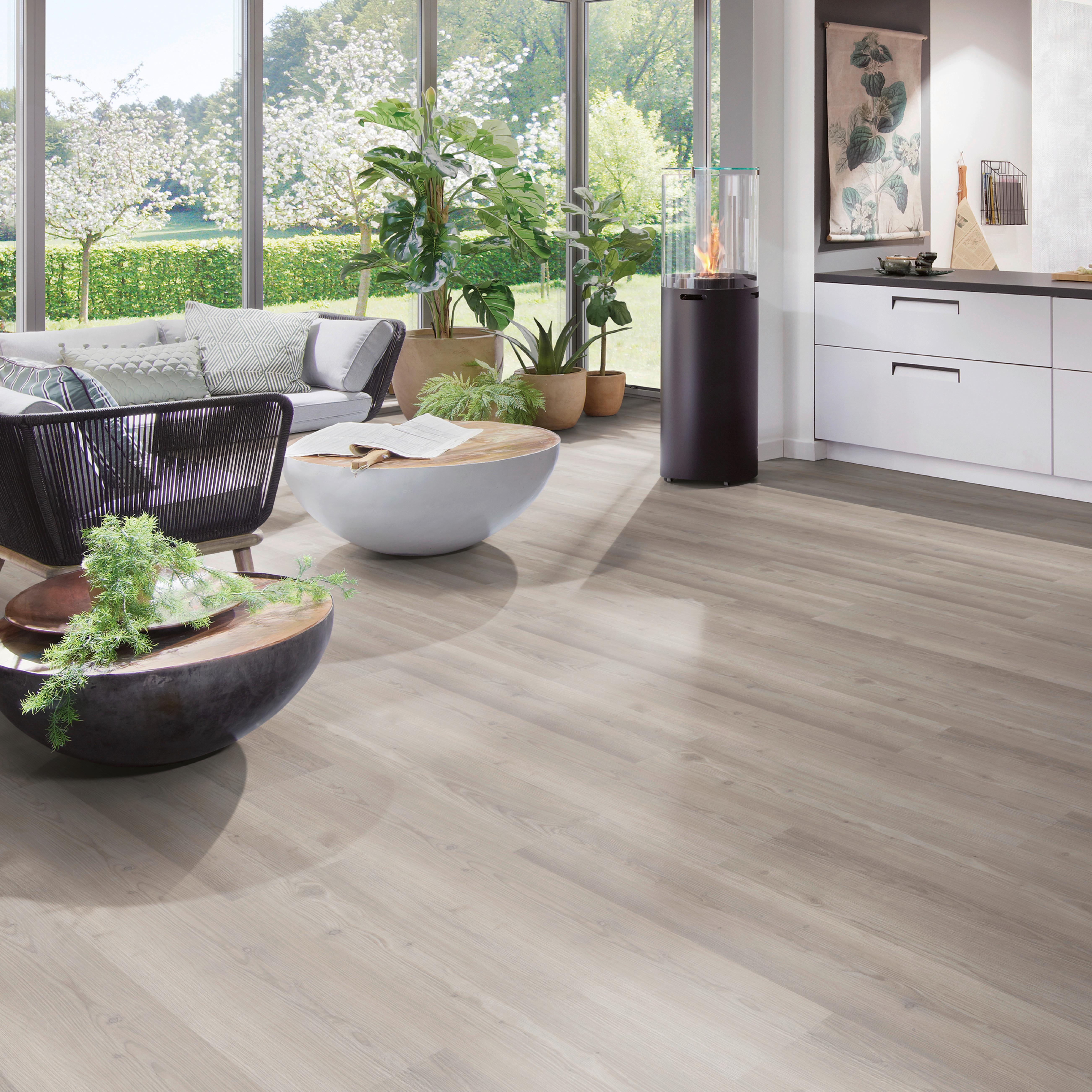 Designboden Eichefarben /Greige Landhausdiele Stärke 6,5mm - Greige/Eichefarben, Basics, Kunststoff (152.4/22.8/0,65cm)