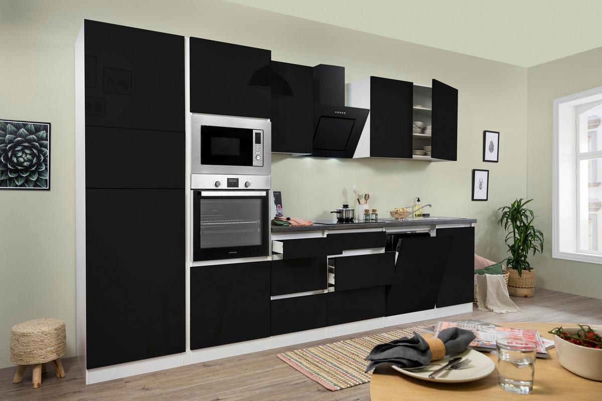 Küchenblock Lorena Küchenblock 345 cm - Schwarz Hochglanz/Graphitfarben, Basics, Holzwerkstoff (345cm) - Respekta