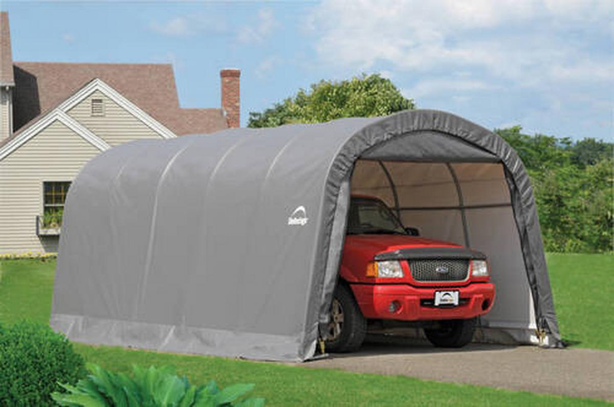 Carport Foliengarage Grau 22,57m² - Grau, Basics, Kunststoff/Metall (370/240/610cm)