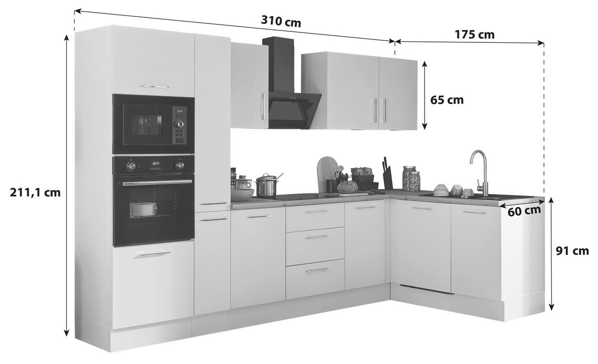 Eckküche Turin Weiß/eiche Dekor 310x175 Cm - Weiß/Eiche Artisan, Basics, Holzwerkstoff (310/175cm) - MID.YOU