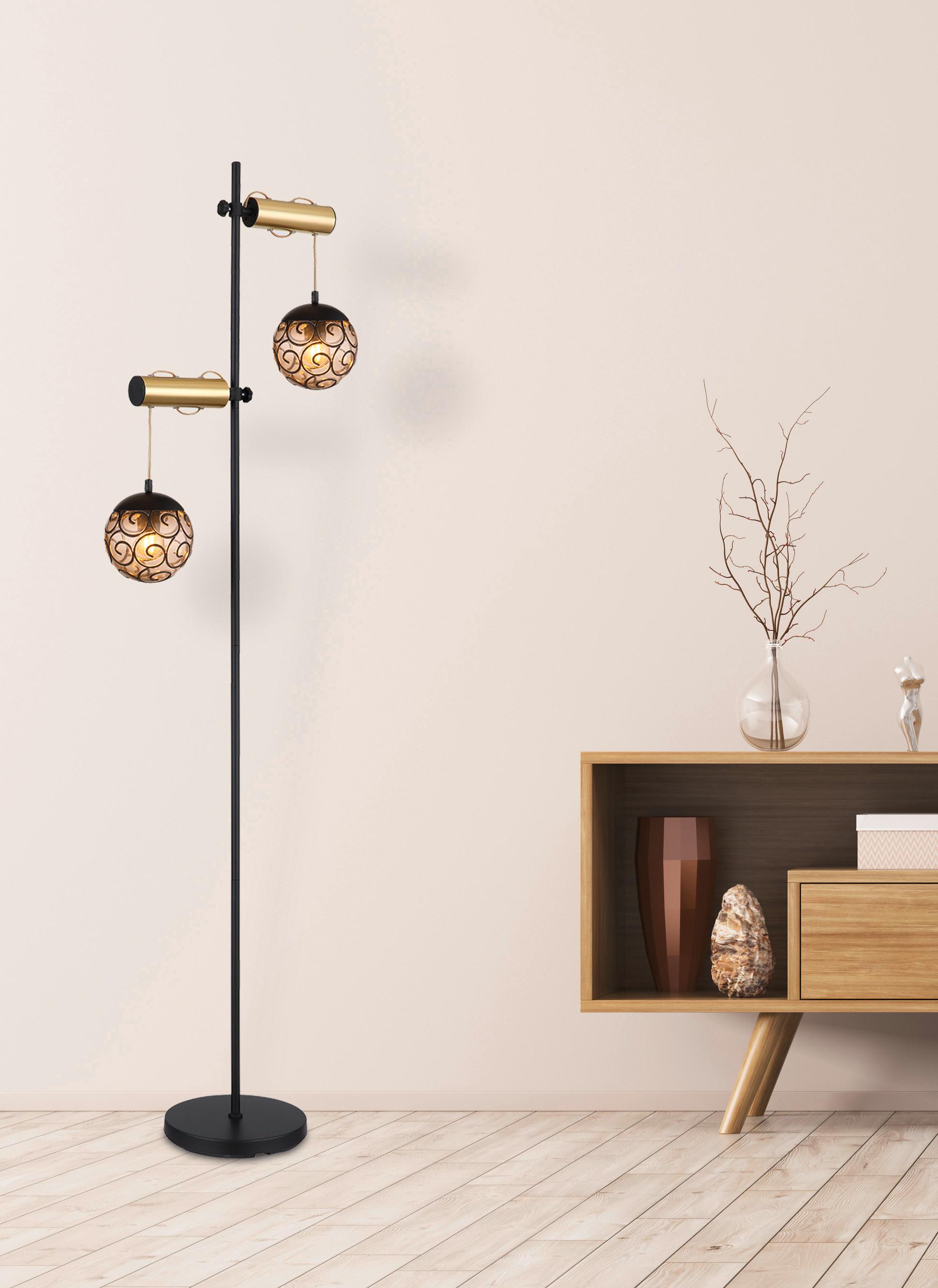 Stehlampe 15659s Grau, Schwarz 15659s - Goldfarben/Schwarz, Design, Kunststoff/Metall (51/25/168cm) - Globo