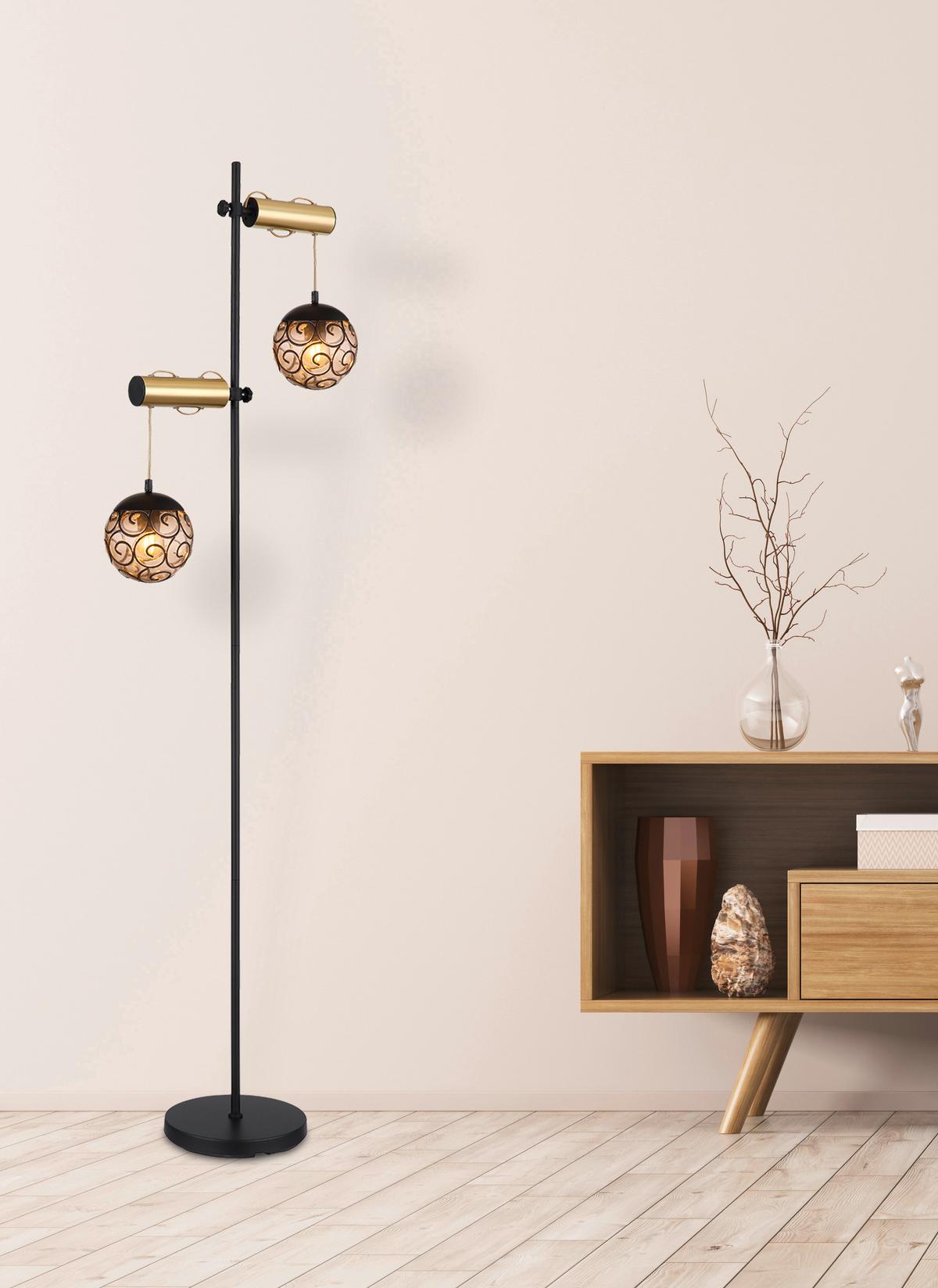 Stehlampe 15659s Grau, Schwarz 15659s - Goldfarben/Schwarz, Design, Kunststoff/Metall (51/25/168cm) - Globo