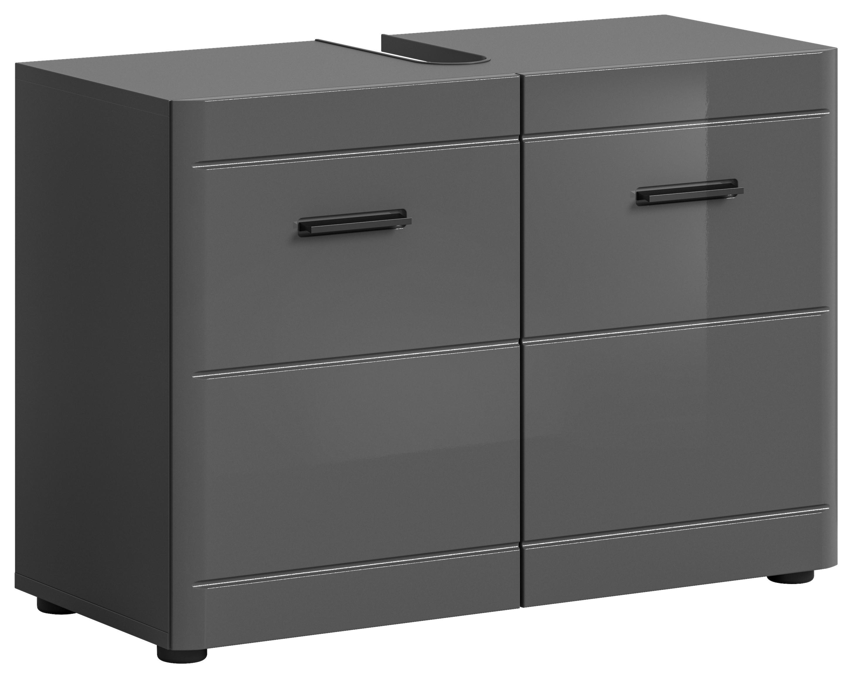 Waschbeckenunterschrank Soft 2-Türig B: 80 cm - Grau Hochglanz/Schwarz, MODERN, Holzwerkstoff (80/56/34cm) - MID.YOU