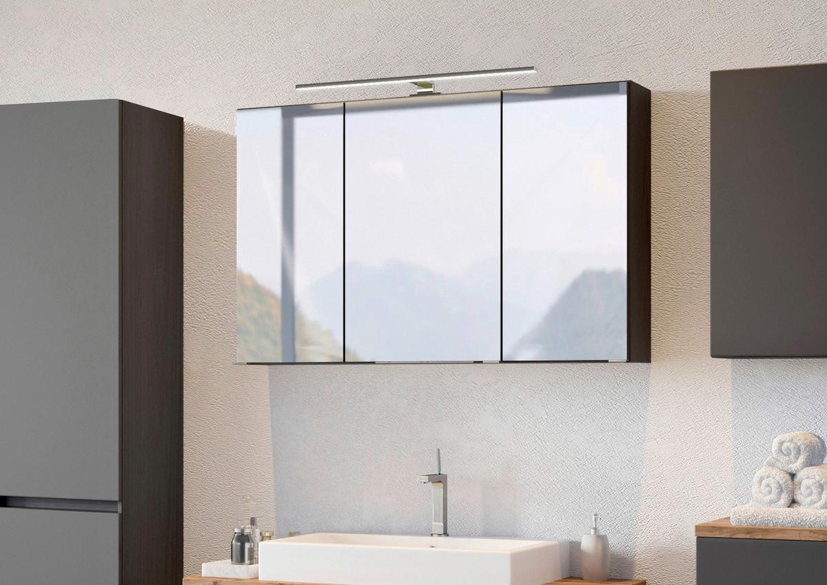 Spiegelschrank Pienza Mit Led 3-Türig Bht: 100x64x20 Cm Grau - Grau, Basics, Glas/Holzwerkstoff (100/64/20cm) - Held