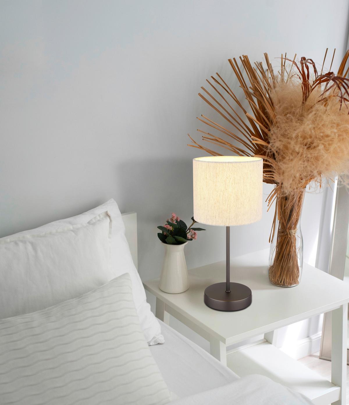 Tischleuchte Exkl. 1xe27, 25w - Schwarzchrom/Creme, Design, Kunststoff/Textil (17/37cm) - Globo