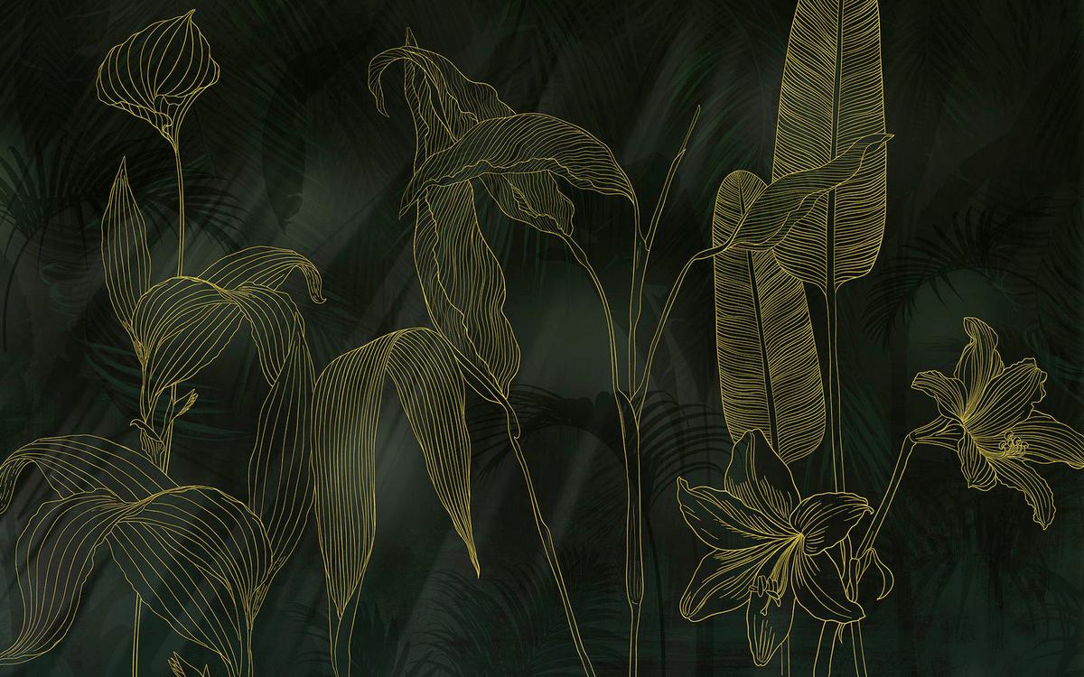 Vliestapete Darkest Green - Gelb/Schwarz, Basics (400/250cm) - Komar
