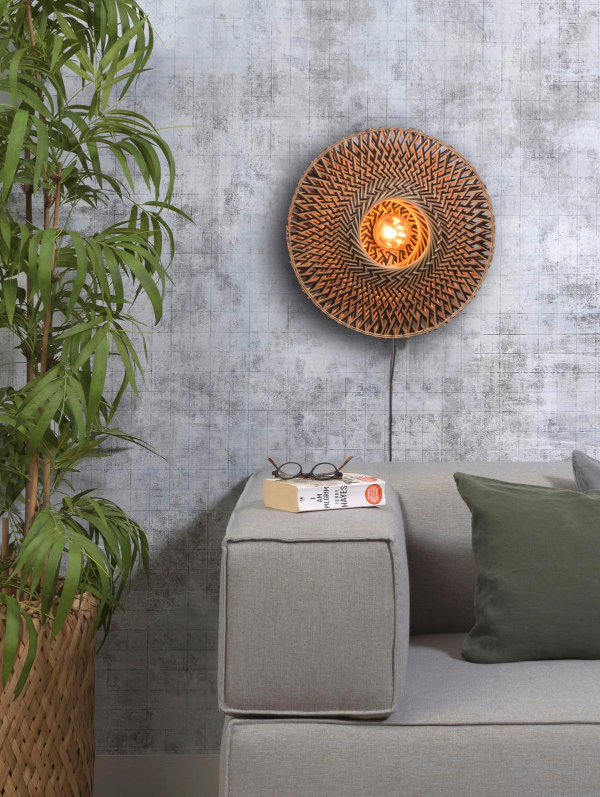 Wandleuchte Bali 1-flammig Mit Schnurschalter - Hellbraun/Schwarz, Design, Naturmaterialien/Metall (47/26cm) - Good & Mojo