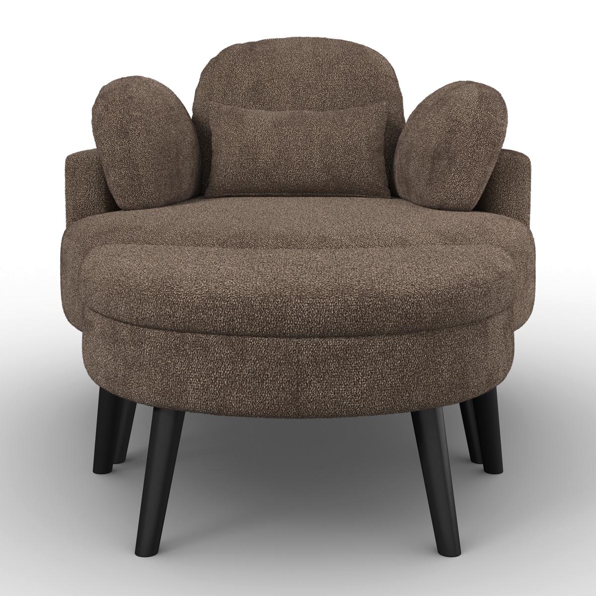 Křeslo s taburetem BIANCA, hnědá žinylka, max. 150 kg - přírodní barvy/hnědá, Moderní, dřevo/textil (111/69/152cm) - Bessagi Home