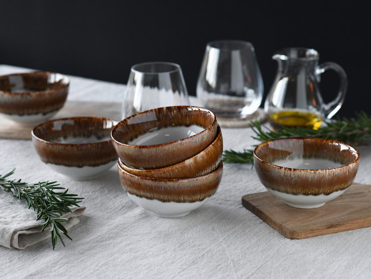 Dipschalenset 6 -Teilig. Cascade Steinzeug: Weiß/Bronzefarben - Weiß/Bronzefarben, Design, Keramik - Creatable