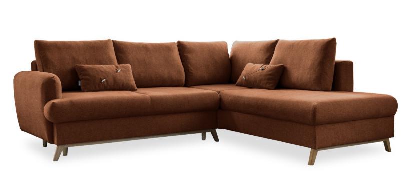 Sedačka LUCILE L, pravá, cihlová, úl.prostor a lůžko - terracotta/přírodní barvy, dřevo/textil (242/202cm) - MID.YOU