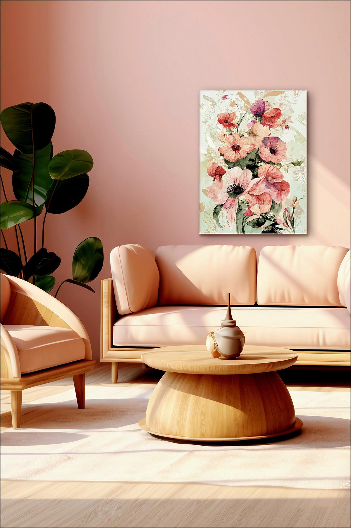 Keilrahmenbild Watercolor Flowers Vi - Creme/Rosa, Basics, Holzwerkstoff/Papier (77/57/2,0cm)