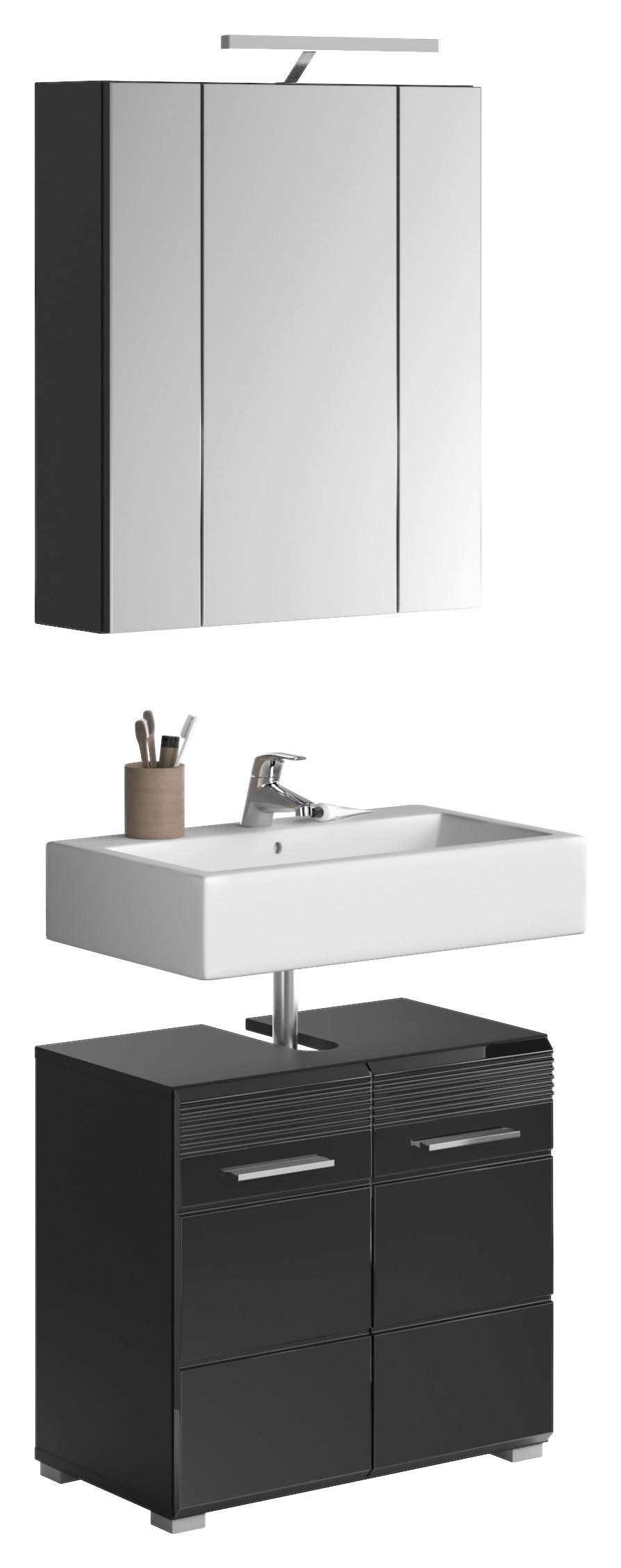 Badezimmer Linus Schwarz Hochglanz B:60cm - Schwarz Hochglanz/Silberfarben, MODERN, Glas/Holzwerkstoff (60cm) - MID.YOU