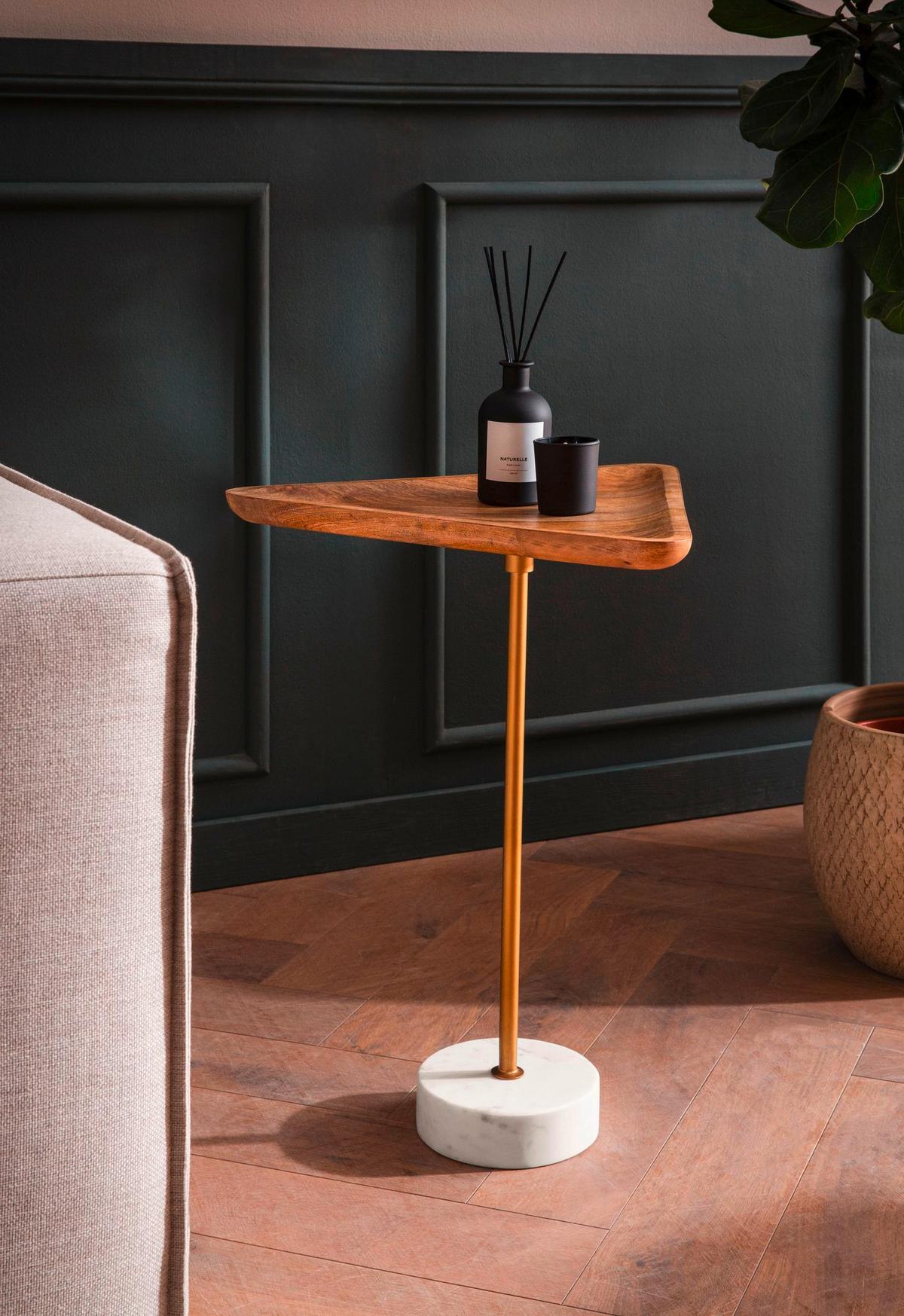 Beistelltisch Goldfarben, Eiche L: 45 cm - Eichefarben/Goldfarben, Design, Holz/Stein (45/40/55cm) - Livetastic