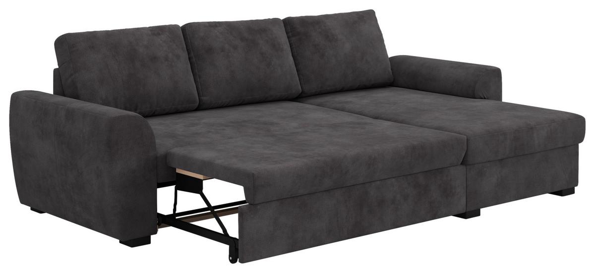 Ecksofa mit Bettfunktion Mikrofaser schwarz, B: 253cm - Schwarz, Trend, Textil (253/154cm) - MID.YOU