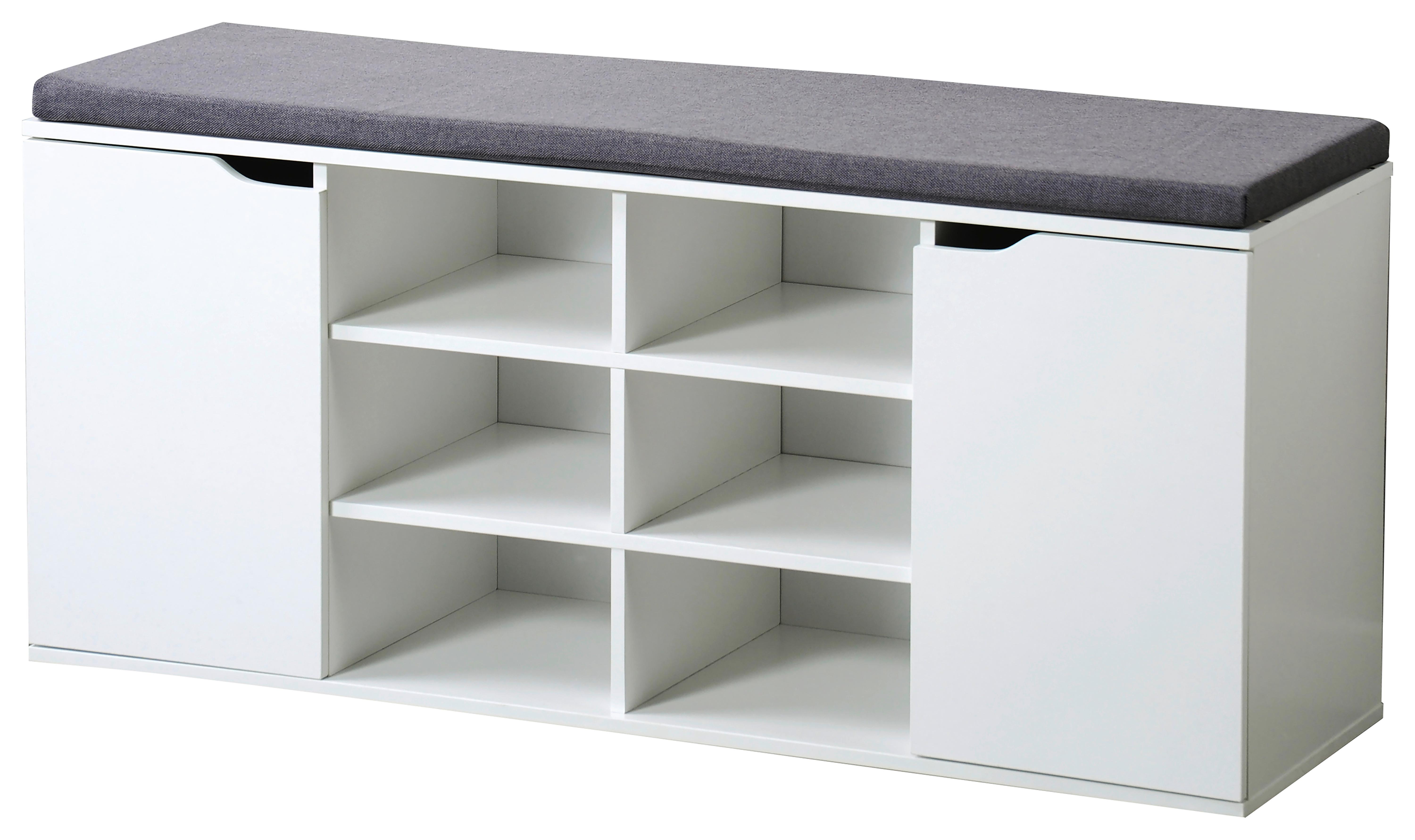 Schuhschrank Weiß/Grau Mit Sitzkissen B: 103 cm - Weiß/Grau, Basics, Holzwerkstoff (103/48/30,50cm) - Kesper