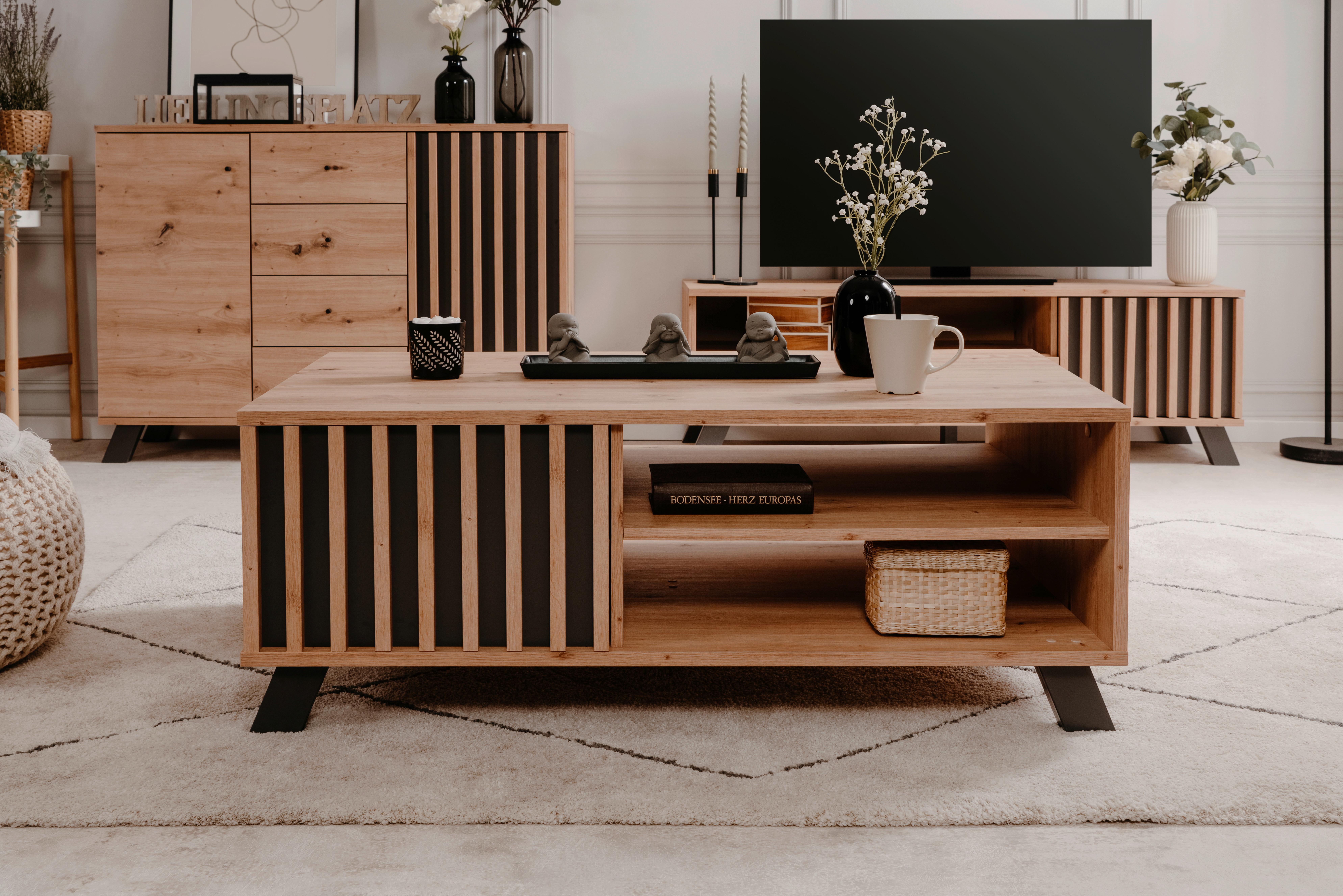 Couchtisch Mit Lade Medan Anthrazit/eiche Dekor - Anthrazit/Eiche Artisan, LIFESTYLE, Holzwerkstoff (110,5/67/42cm) - MID.YOU