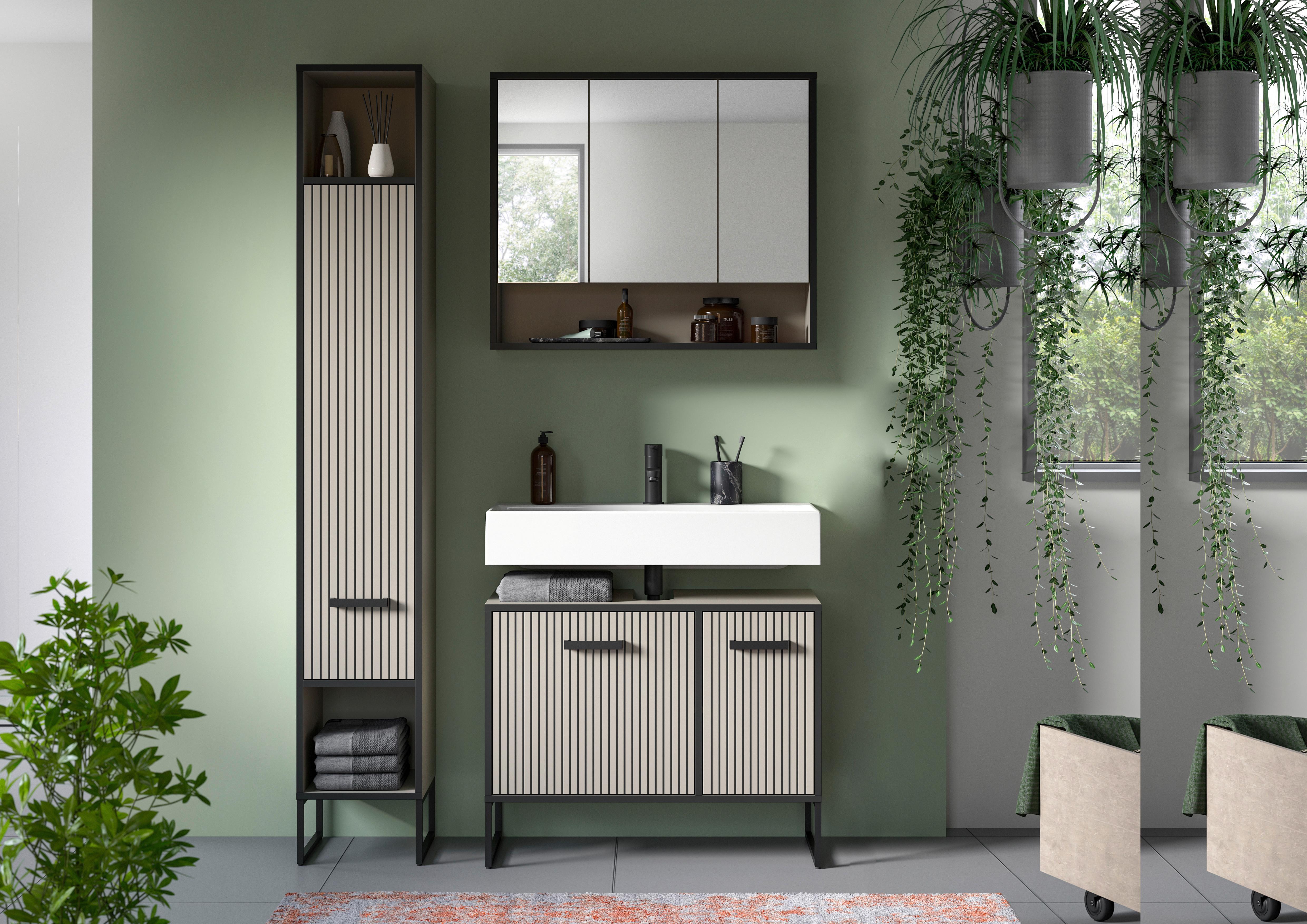 Badezimmer Bagno Schwarz/kaschmir B:110cm - Kaschmir/Schwarz, MODERN, Holzwerkstoff (110cm) - MID.YOU