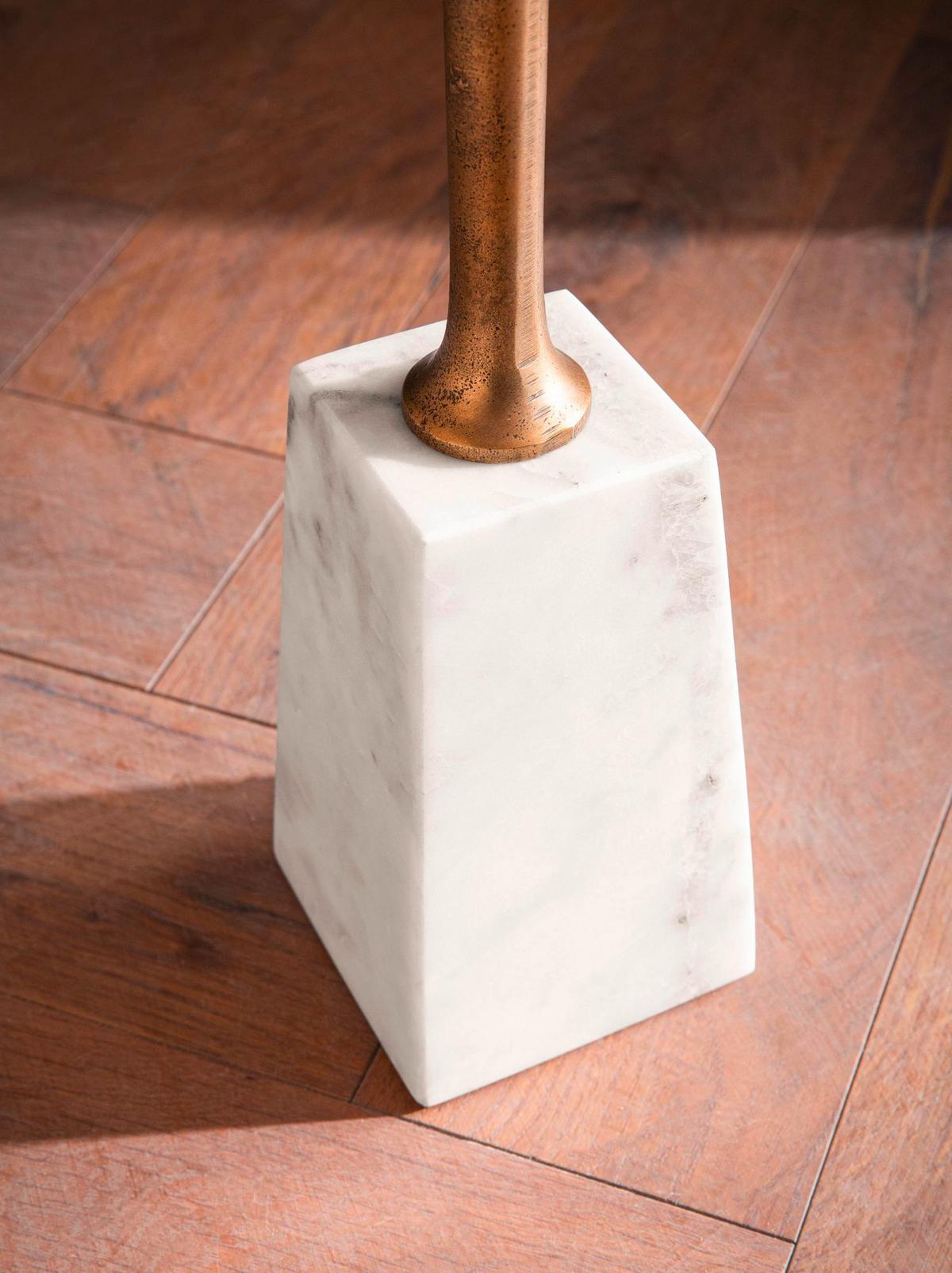 Beistelltisch Weiß, Goldfarben L: 34 cm - Goldfarben/Weiß, Design, Stein/Metall (34/34/58cm) - Livetastic