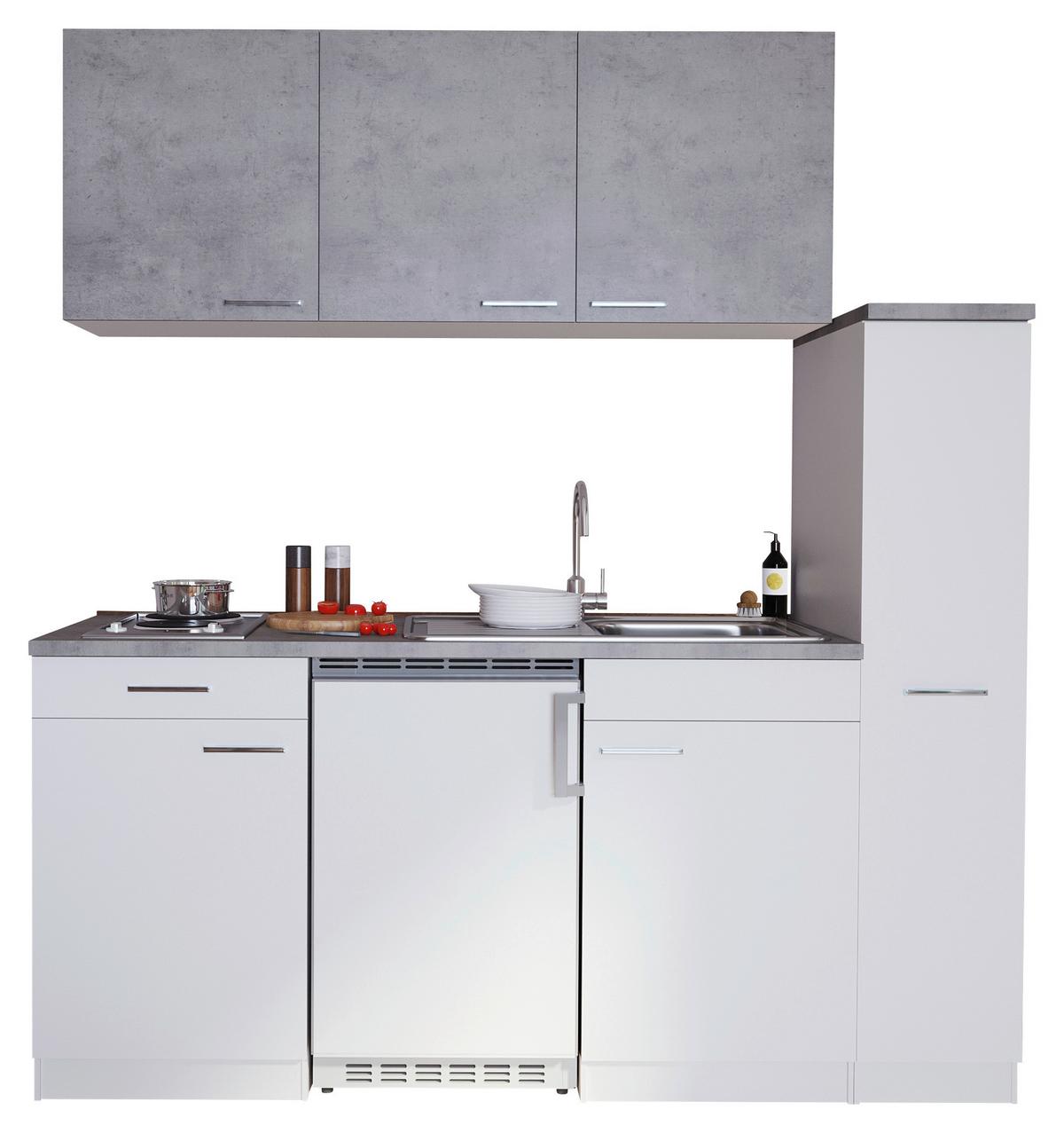 Miniküche Economy Mit Geräten 180 Cm Weiß/betonoptik Modern - Hellgrau/Weiß, MODERN, Holzwerkstoff (180cm) - Respekta