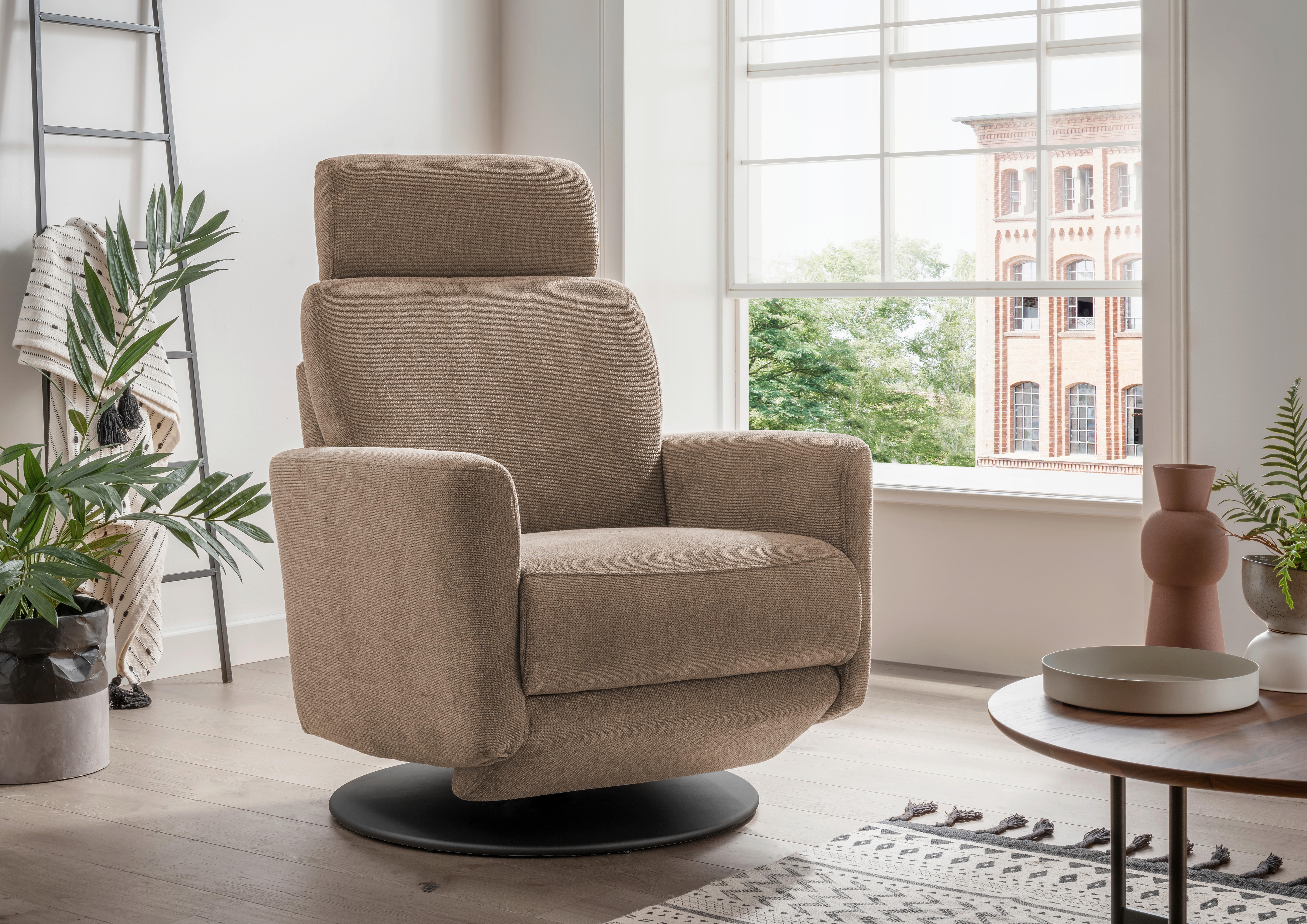 Relaxsessel Centrale T: 87-154 cm, Hellbraun - Hellbraun/Schwarz, MODERN, Textil (77/105/87-154cm) - Livetastic