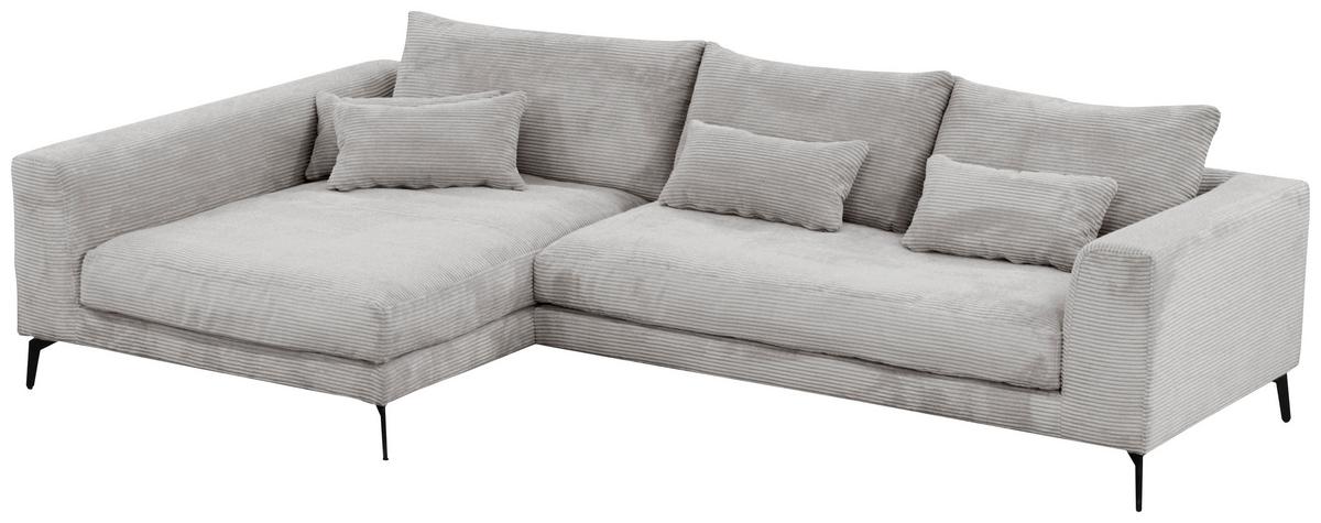 Ecksofa Berlin Cord Hellgrau 172x313 cm - Hellgrau/Schwarz, Design, Textil (172/313cm) - Livetastic