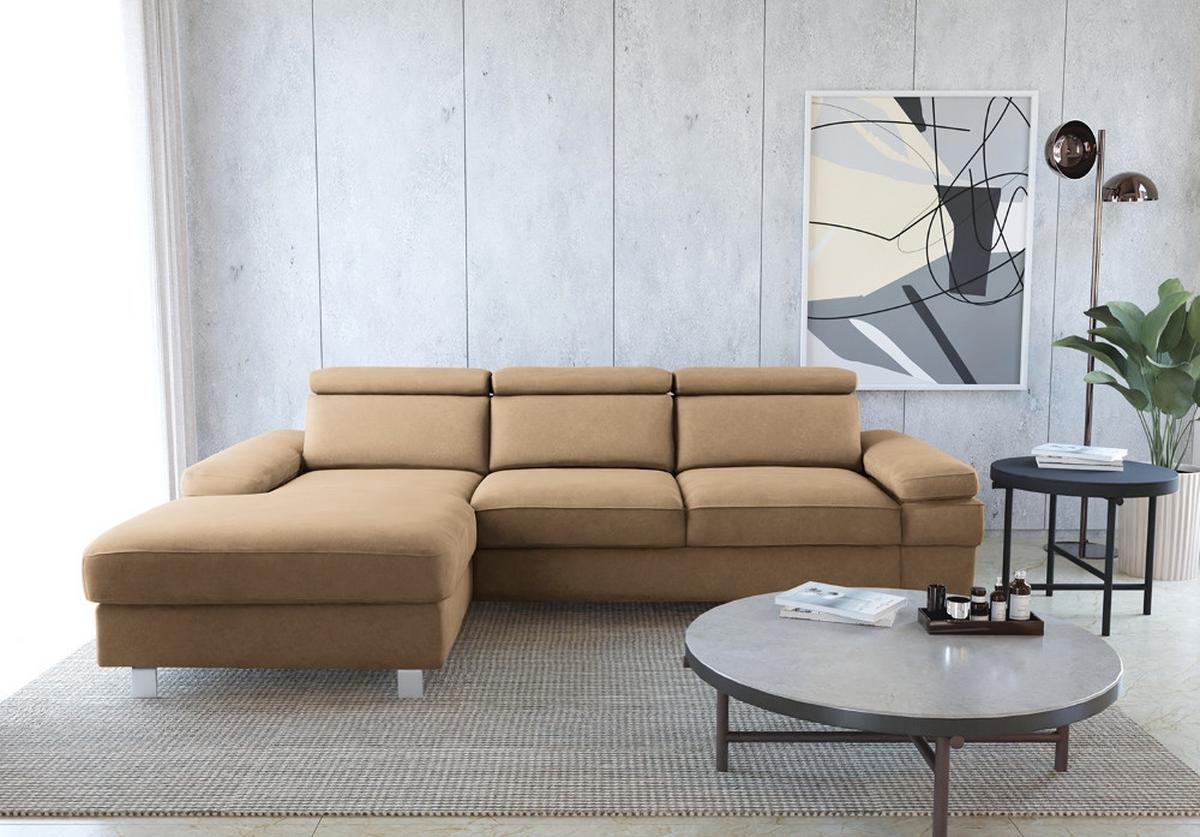 Ecksofa Elvis Sandfarben S: 182x259 Cm - Sandfarben/Silberfarben, KONVENTIONELL, Textil (182/259cm) - Trendmanufaktur