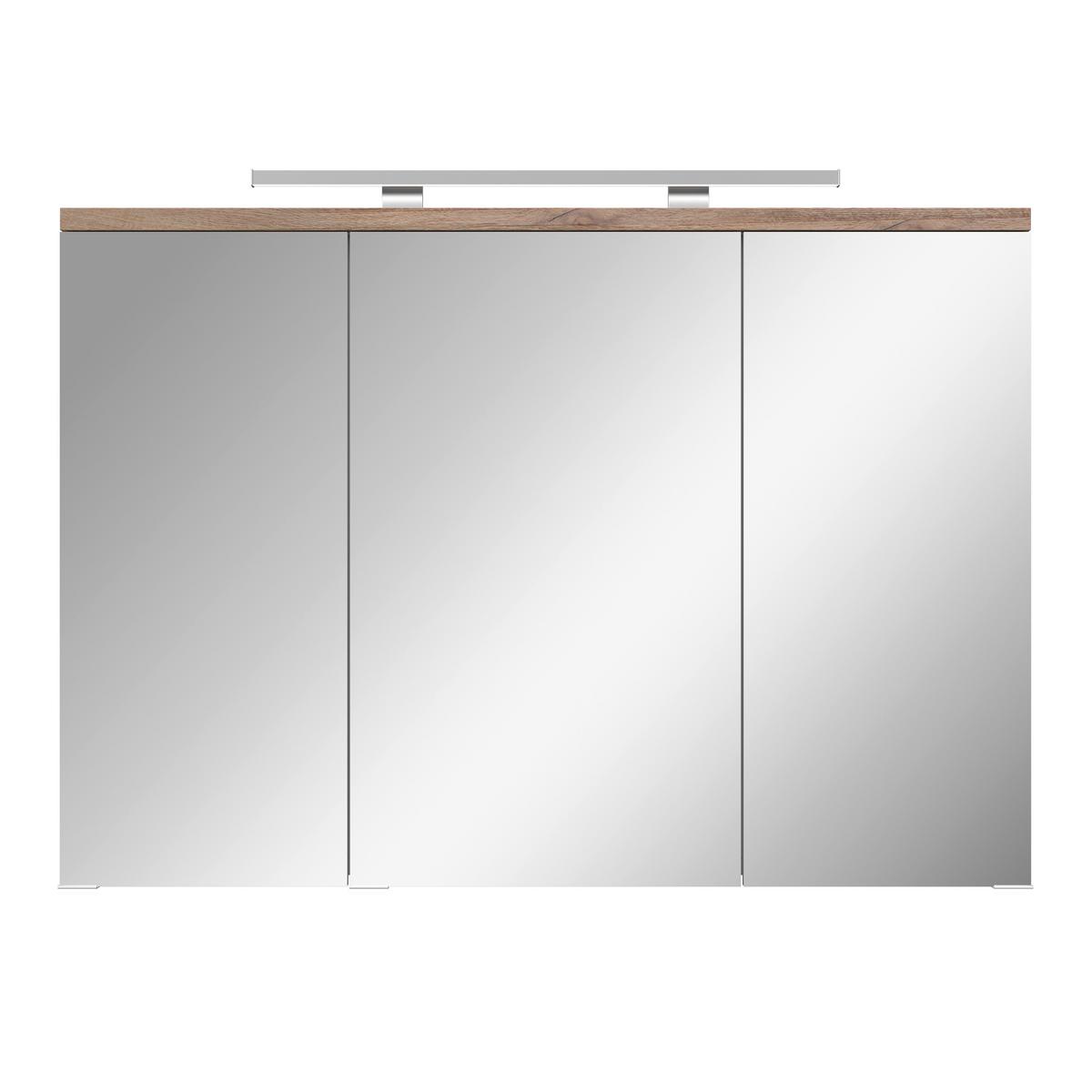 Spiegelschrank Marbella mit LED 3-türig 100x70x20 cm - Weiß, MODERN, Glas/Holzwerkstoff (100/70/20cm)