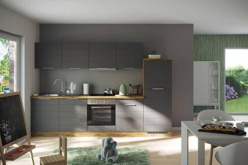 Küchenzeile Florenz ohne Geräte B: 300 cm Grau/Eiche - Eiche Wotan/Grau, Design, Holzwerkstoff (300cm) - Held