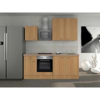 Küchenzeile Nano mit Geräten 210 cm Creme/Buche Dekor - Beige/Buchefarben, MODERN, Holzwerkstoff (210cm) - FlexWell