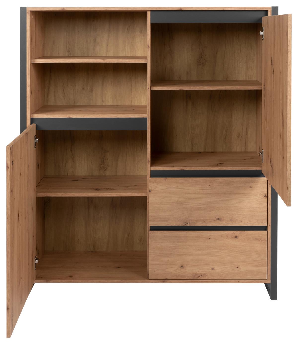 Highboard Grifflos 120 Cm Denver 51, Eiche/anthrazit - Eichefarben/Anthrazit, MODERN, Holzwerkstoff (120/140/40cm) - MID.YOU