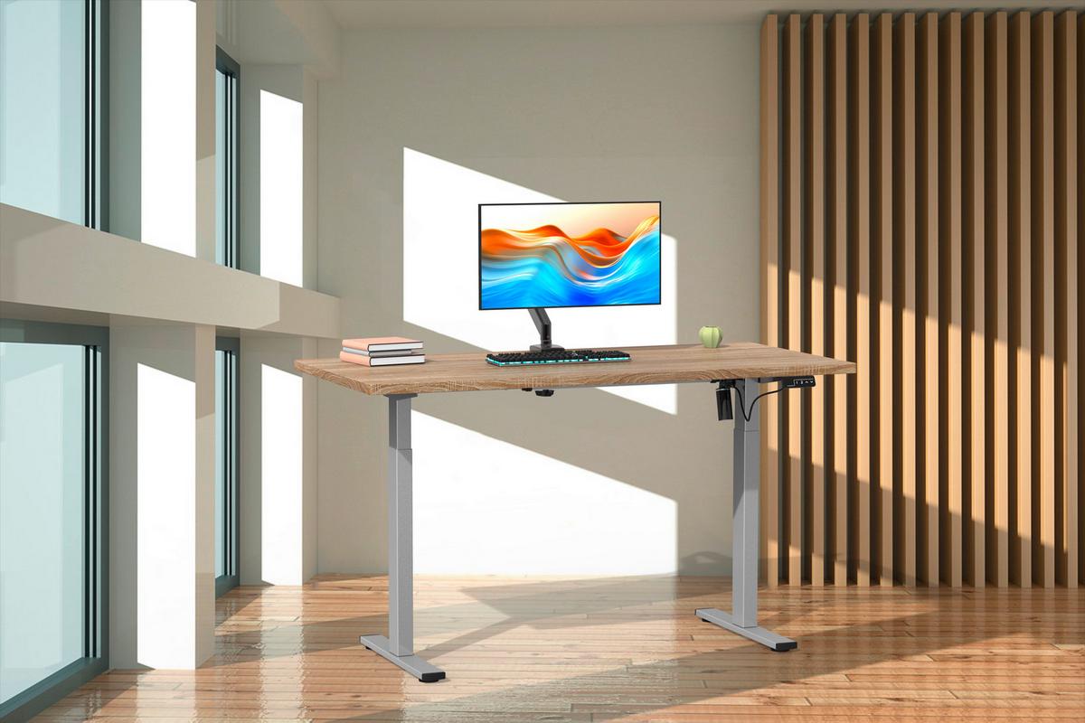 Schreibtisch E-lona Sonoma Eiche L: 140 Cm - Silberfarben/Sonoma Eiche, Design, Holzwerkstoff/Metall (140/50/71cm) - MID.YOU