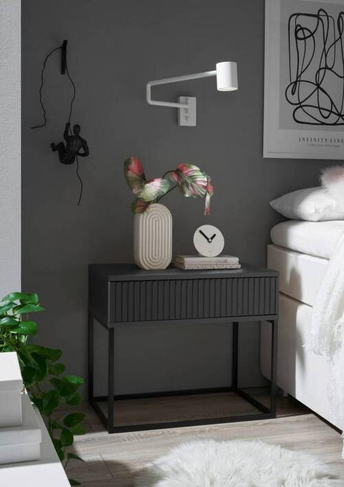 Nachtkästchen Schwarz/Graphit H: 52 cm Marle - Schwarz/Graphitfarben, MODERN, Holzwerkstoff/Metall (60/52/38,5cm) - Livetastic