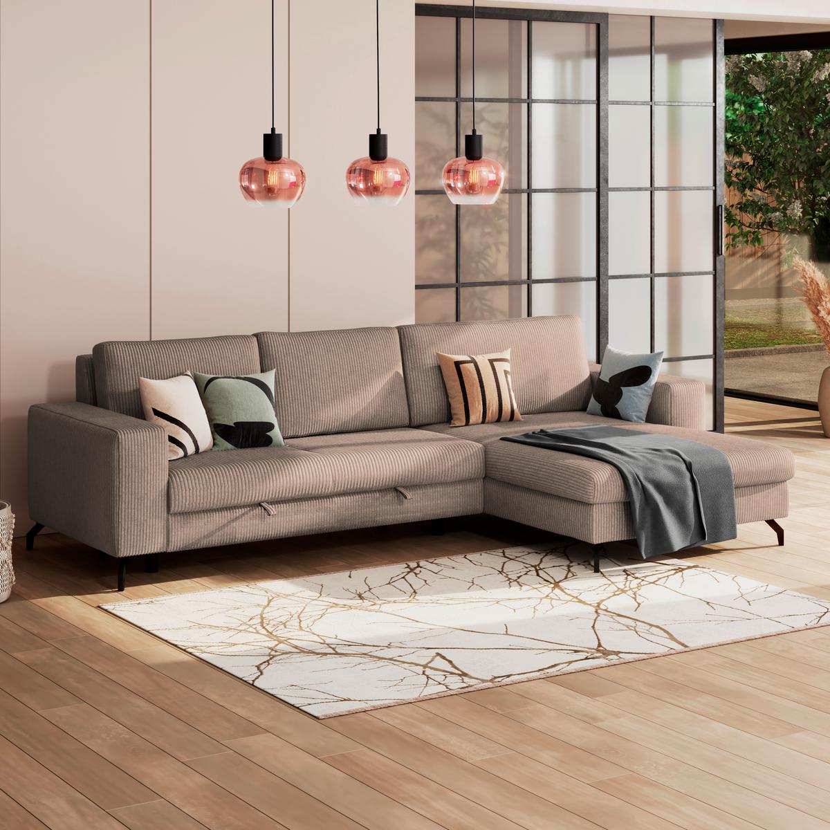 Ecksofa mit Schlaffunktion & Bettkasten Cloud Cappuccino - Cappuccino, Trend, Textil (290/178cm)