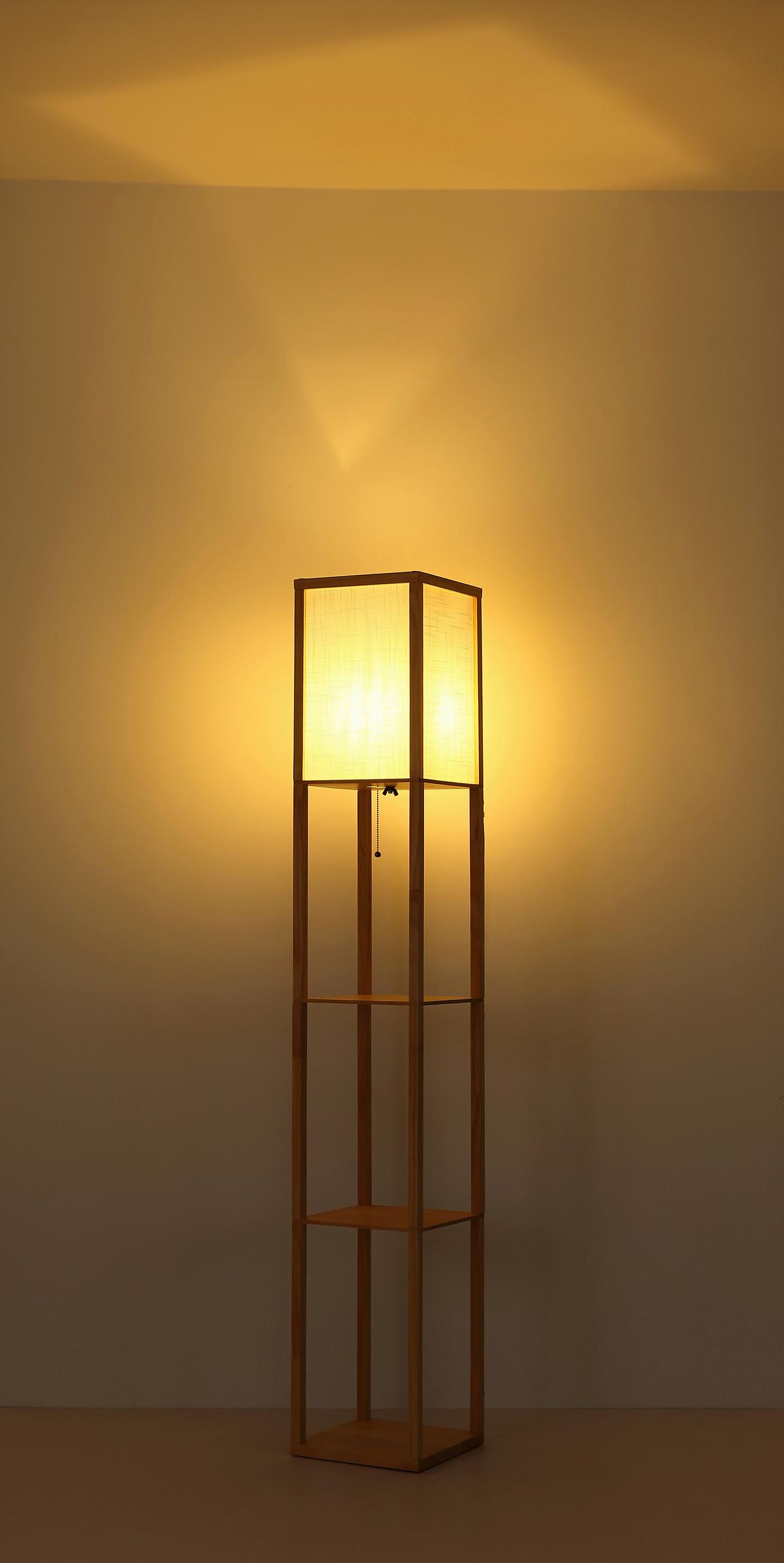 STEHLEUCHTE Exkl. 1xE27, 60W - Hellbraun/Weiß, Natur, Holz/Textil (26/26/159cm) - Globo