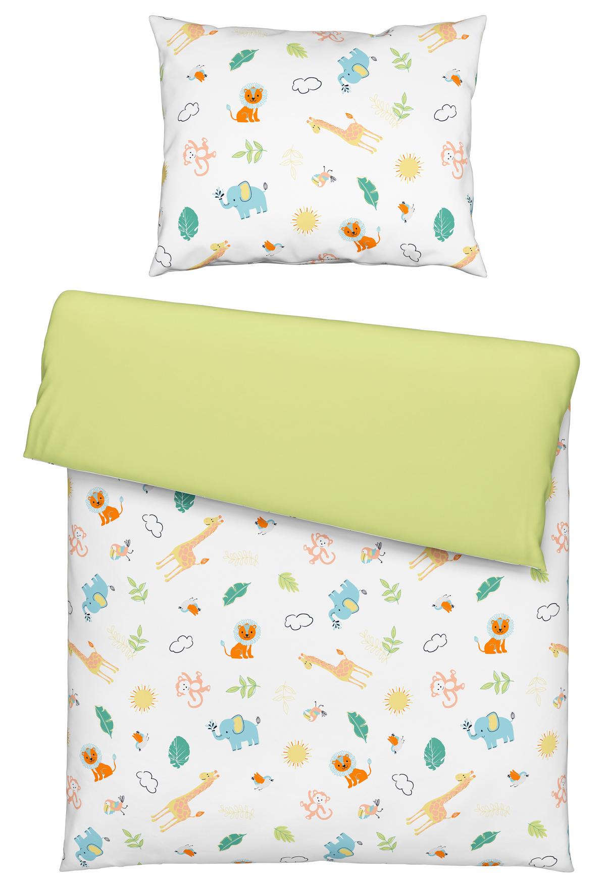Babybettwäsche 135x100 Cm Lilli Tier-Motiv Baumwolle - Weiß/Grün, MODERN, Textil (100/135cm) - Luca Bessoni