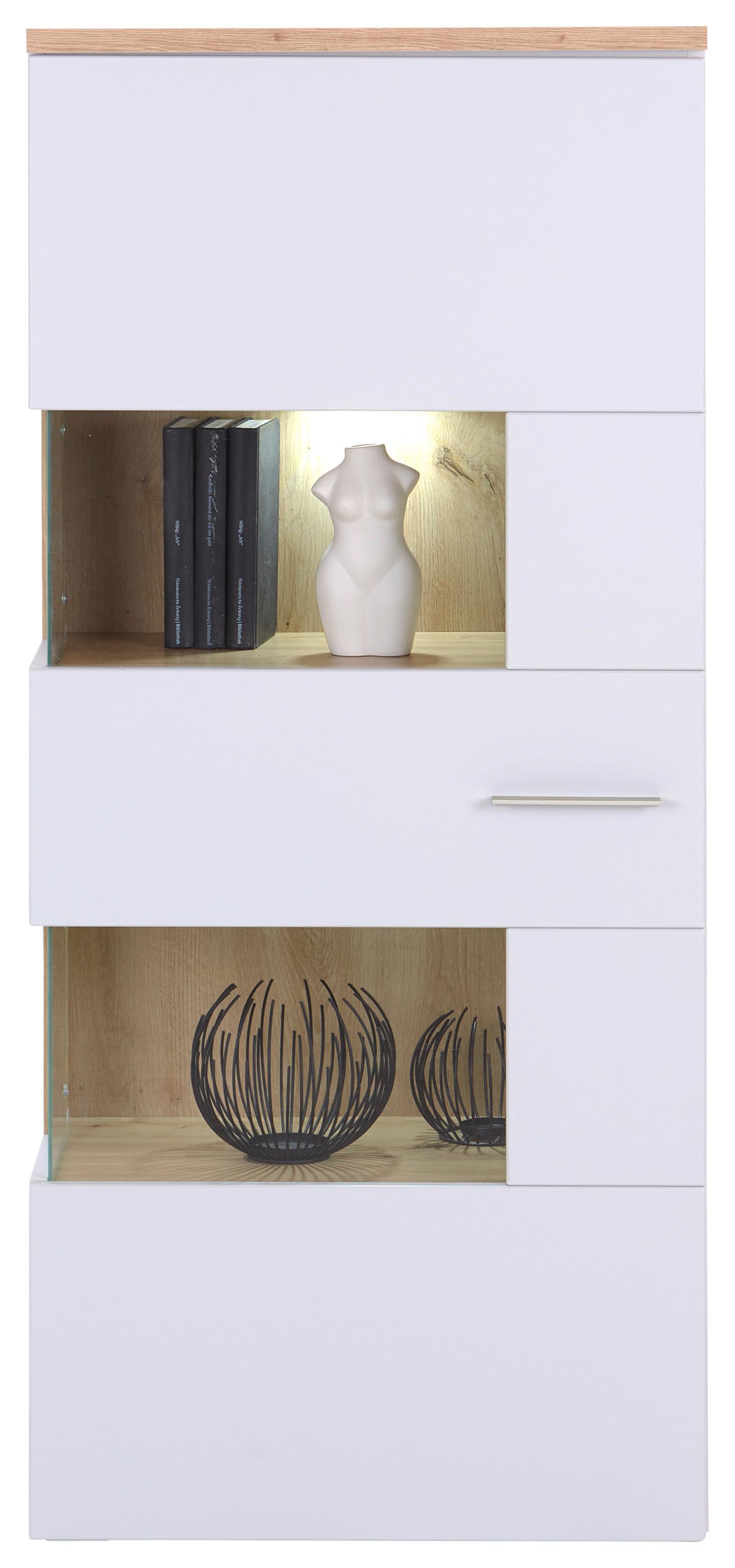 Vitrine Twin B: 60,1 cm Hellgrau/Eiche Artisan Dekor - Silberfarben/Hellgrau, MODERN, Holzwerkstoff (60,1/138,4/37,2cm)