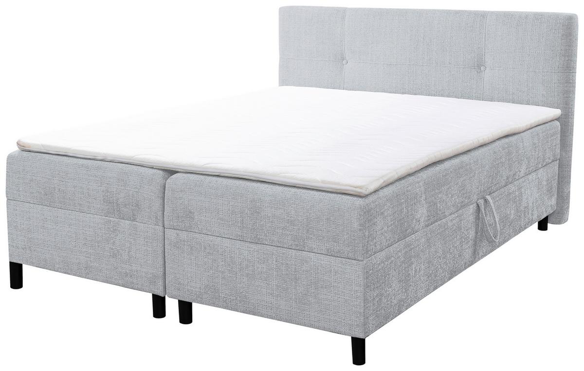 Boxbett Mit Topper & Bettkasten 180x200 Cm Haga - Hellgrau/Schwarz, MODERN, Holz/Kunststoff (180cm) - MID.YOU