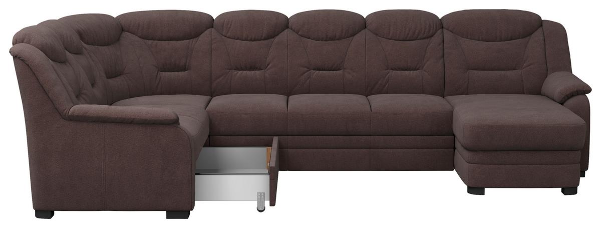 Wohnlandschaft Marcus Braun inkl. Bettkasten - Schwarz/Braun, Basics, Textil (211/330/162cm) - MID.YOU