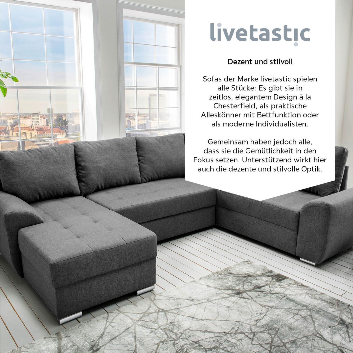 Wohnlandschaft mit Schlaffunktion Sinja - Chromfarben/Anthrazit, KONVENTIONELL, Textil (156/292/218cm) - Livetastic