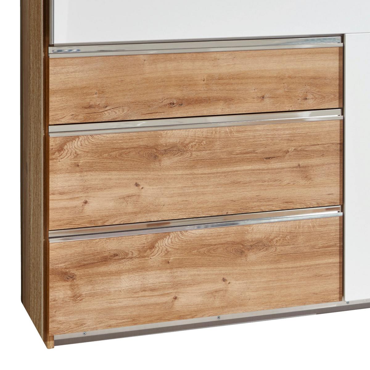 Schwebetürenschrank Mit Laden 250cm Level 36a, Weiß/eiche - Eichefarben/Weiß, MODERN, Holzwerkstoff (250/216/65cm) - MID.YOU