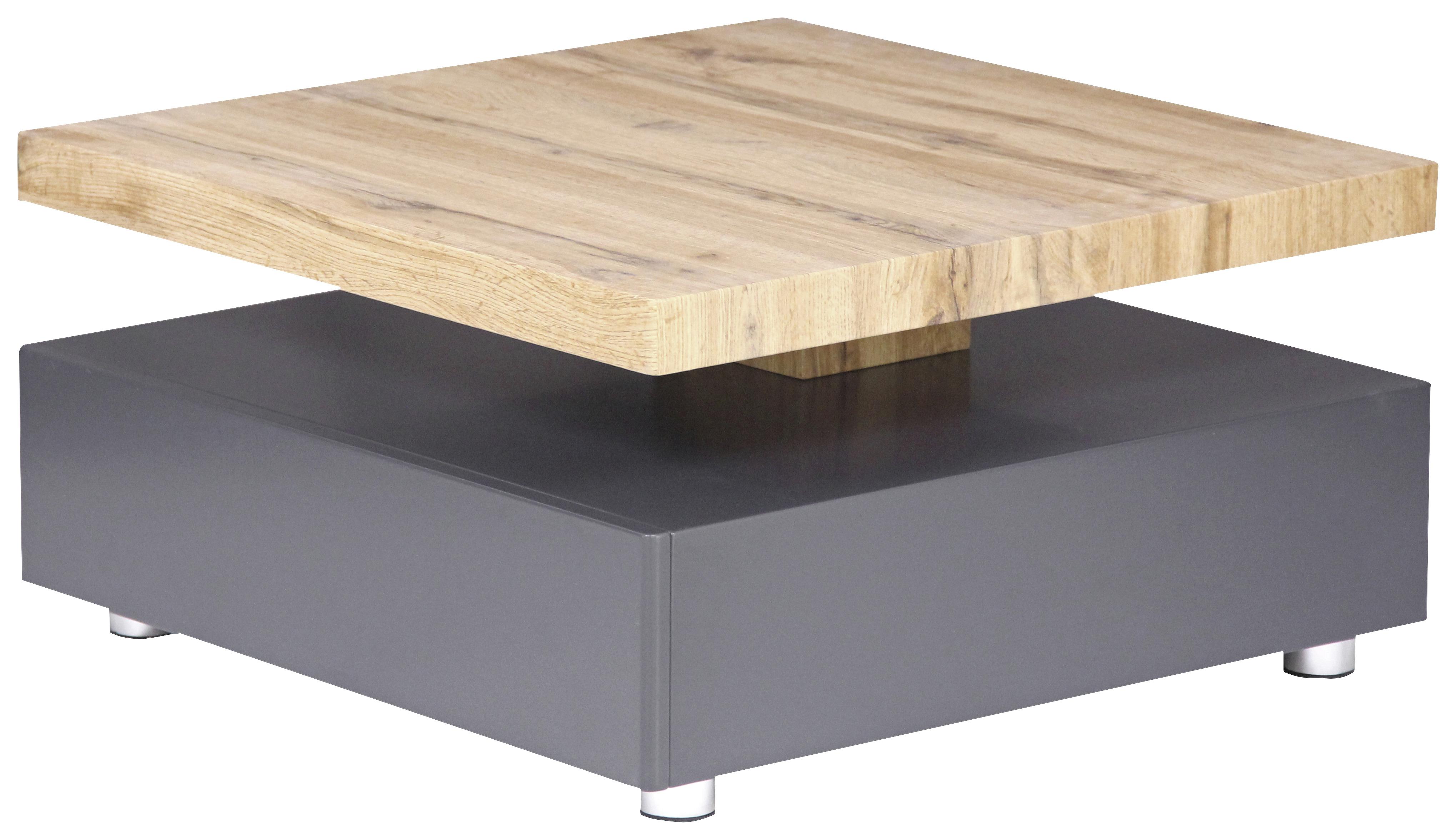 Couchtisch Holz mit Drehbarer Platte Square,eiche Dekor/Grau - Eichefarben/Grau, MODERN, Holzwerkstoff/Metall (70/36/70cm)