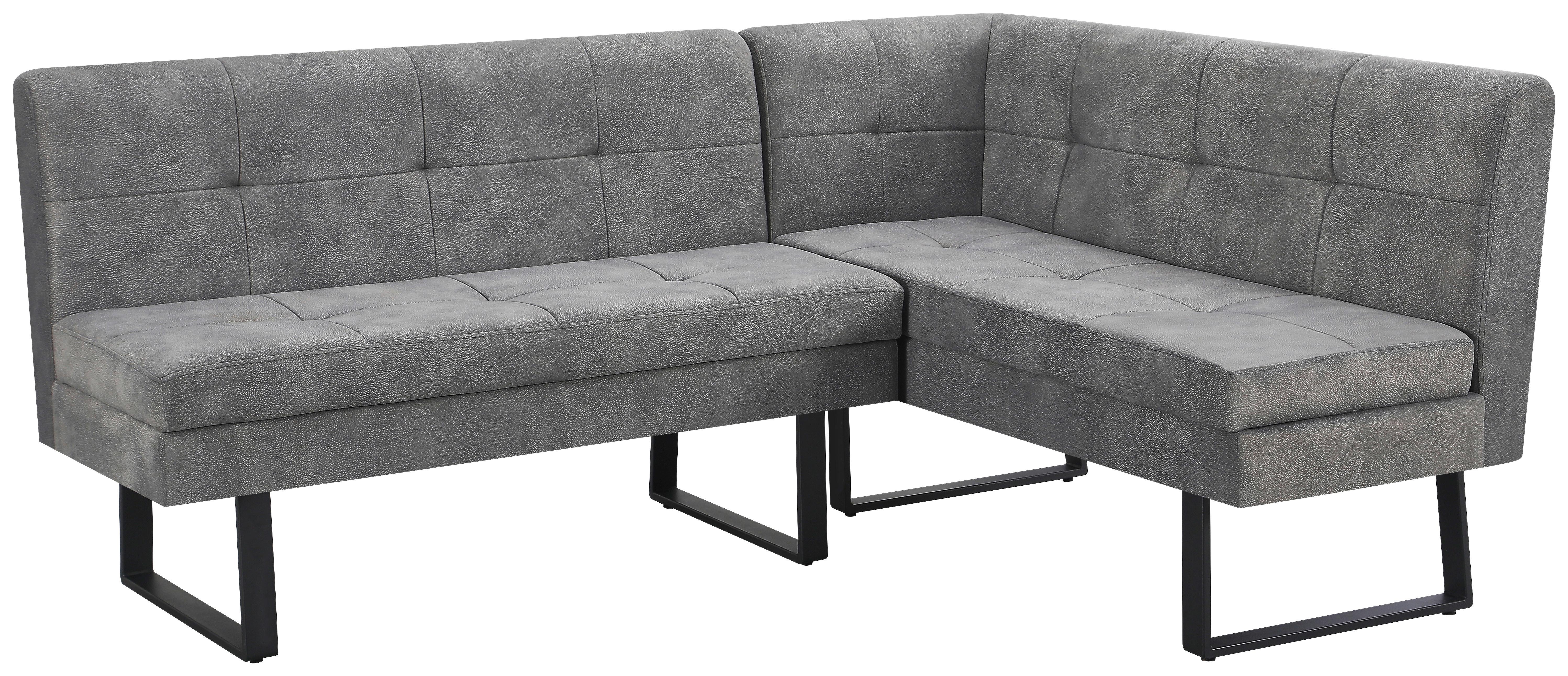 Eckbank Nexus Samt grau, 180x140cm - Schwarz/Grau, KONVENTIONELL, Textil/Metall (180/140cm)