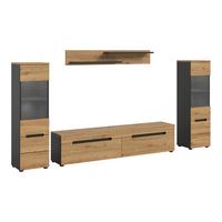 Wohnwand Canu Eiche Artisan Dekor B: 272cm - Schwarz/Eiche Artisan, Design, Holzwerkstoff (272/141/33cm) - Livetastic