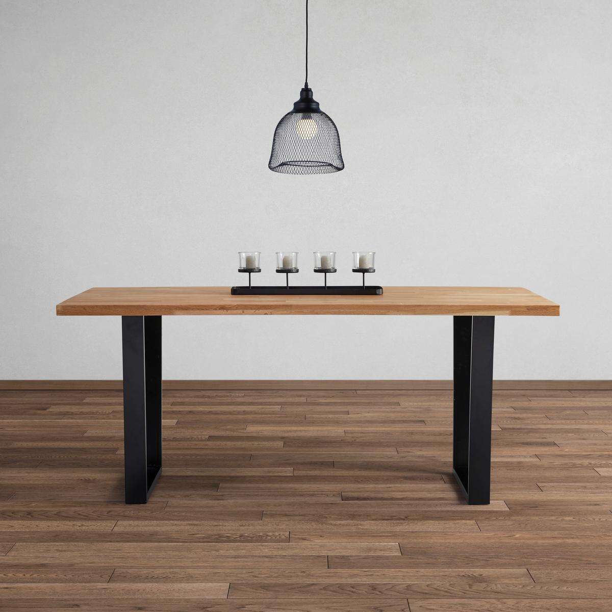 Stůl z masivu Kayla 180x90 cm - černá/barvy dubu, Moderní, kov/dřevo (180/90/76cm) - Bessagi Home
